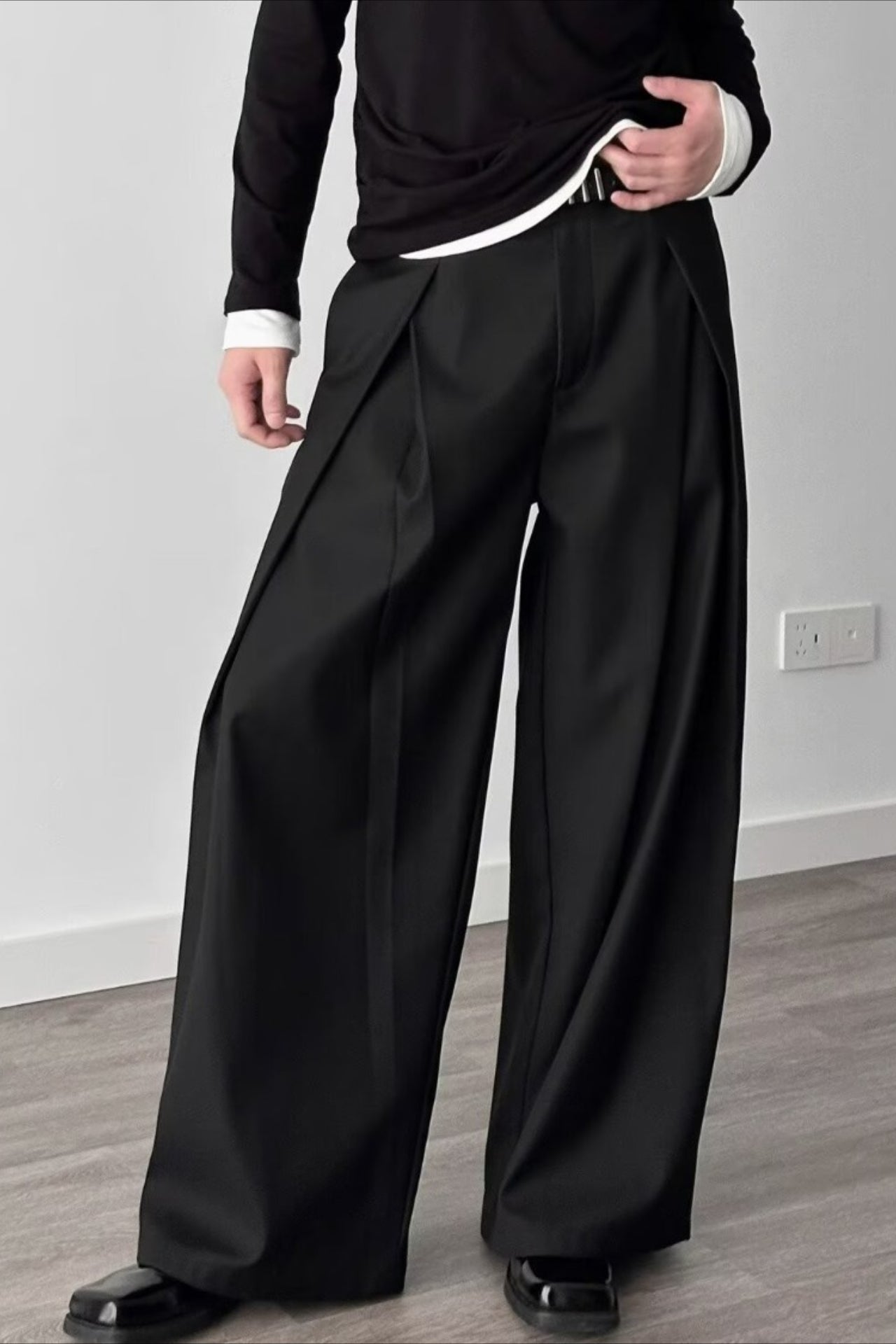 Casual 3D Pleat A-Line Wide Leg Pants