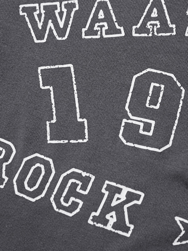 Number Letter Print Breasted Slim Long Sleeve Tee