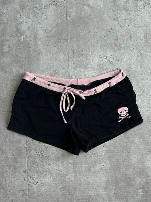 Edgy Skull Drawstring Gothic Shorts