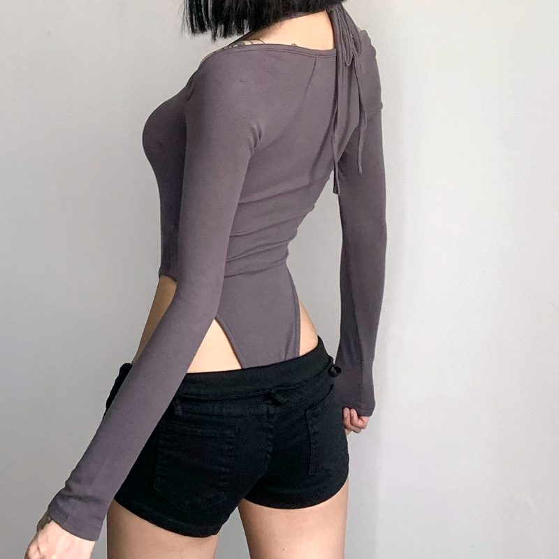 Off shoulder halter solid bodysuit  | Festival Outfits Women