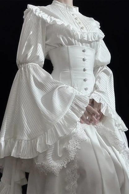 Gothic Light Lolita Long Flying Sleeve Vintage Blouse & Skirt Two Piece Set