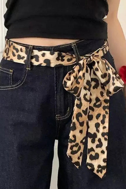 Retro Leopard Print Silk Ribbon Hair Neck Bag Scarf
