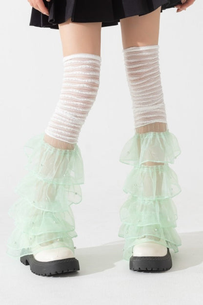 Y2K Edgy Lace Trim Slouch Leg Warmers