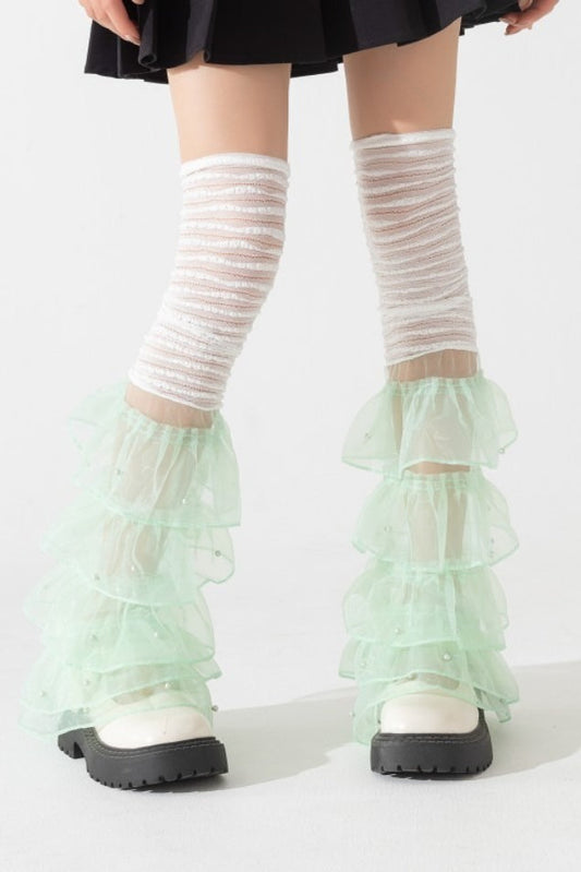 Y2K Edgy Lace Trim Slouch Leg Warmers