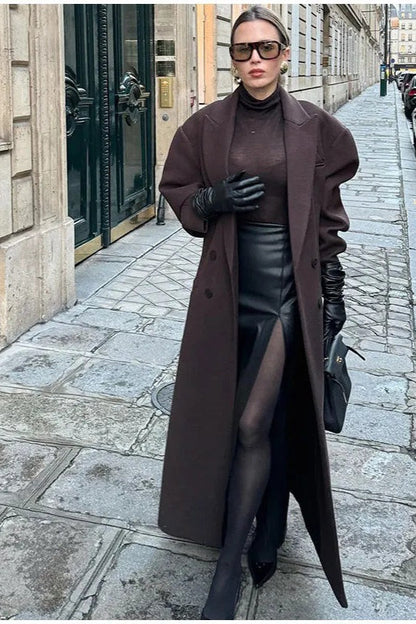 Classic Double-Breasted Lapel Long Overcoat