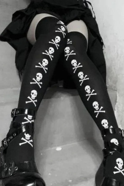 Alternative Gothic Bat Skull Thigh High Tights