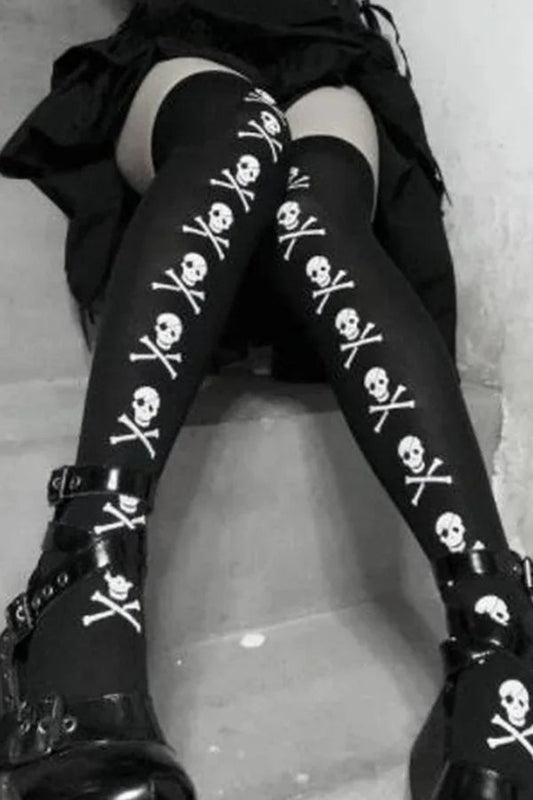 Alternative Gothic Bat Skull Thigh High Tights
