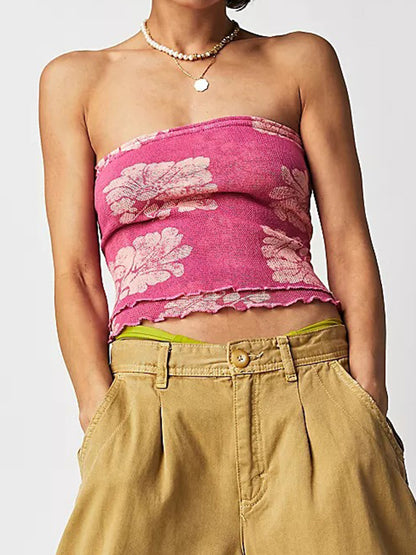 Random Floral Print Peplum Bandeau Top