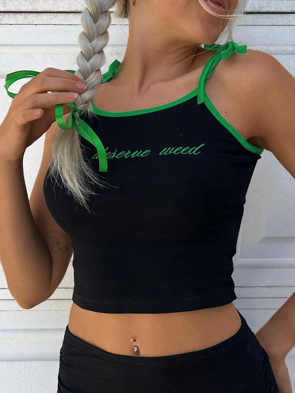Contrast Border Letters Embroidery Cami Top