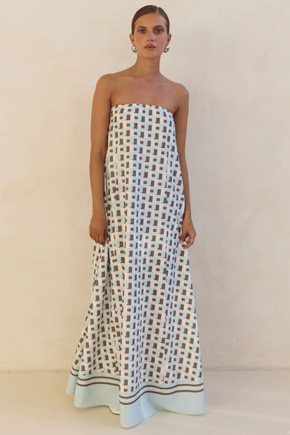 Smocked Printed Tube Maxi Dress