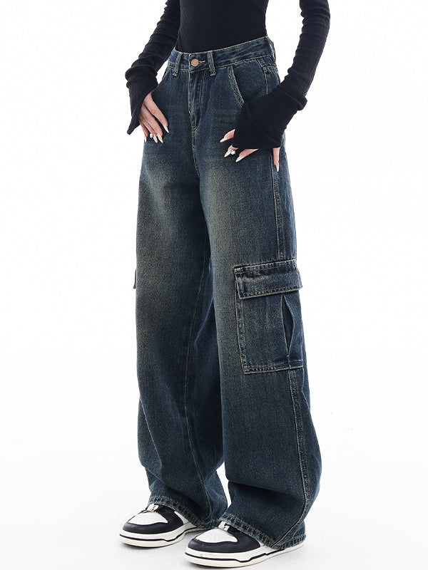 High waist straight leg loose slimming Cargo Jeans
