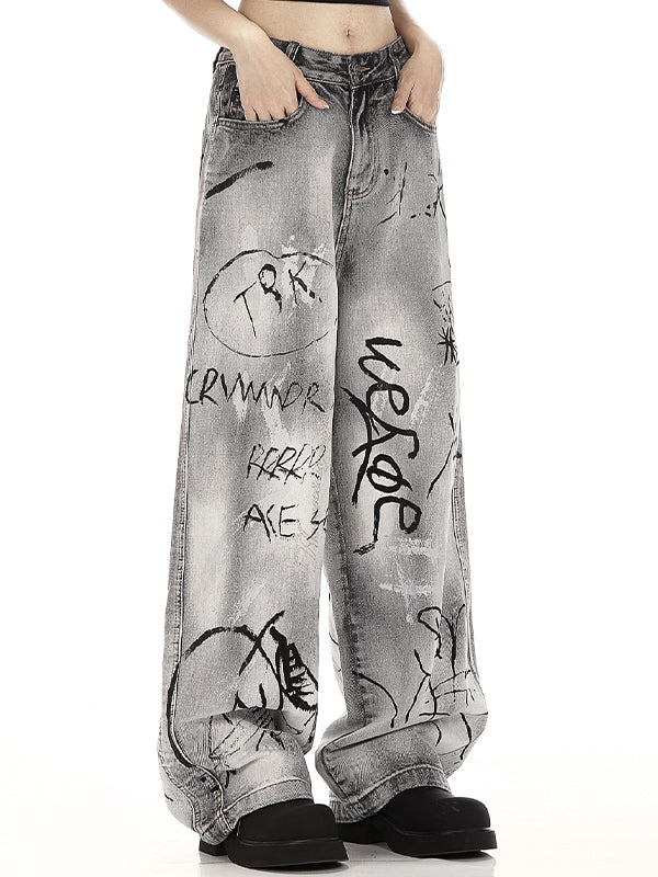 Straight style with retro trendy brand design Boyfriend Jeans