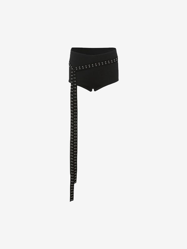 Metal Hole Leather Shorts