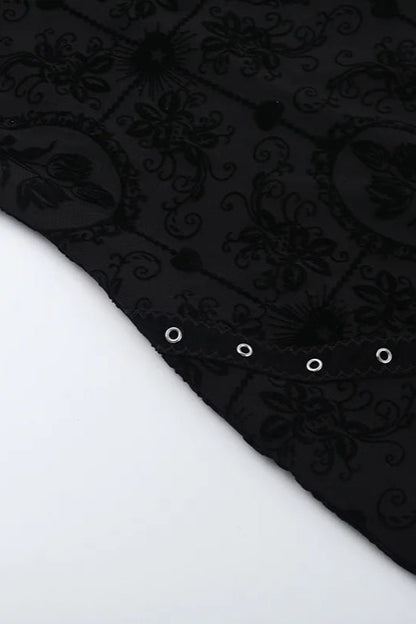 Goth Dark Flocking Print Halter Bandage Maxi Dress