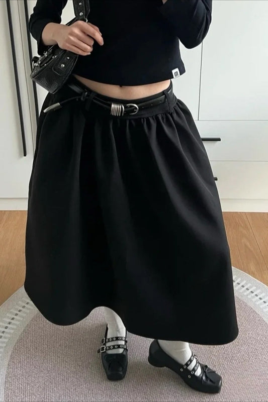 Dark Elegant Low-Waist Elastic Puff Skirt