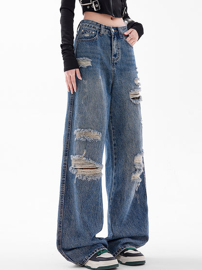 American Retro Hole Boyfriend Jeans
