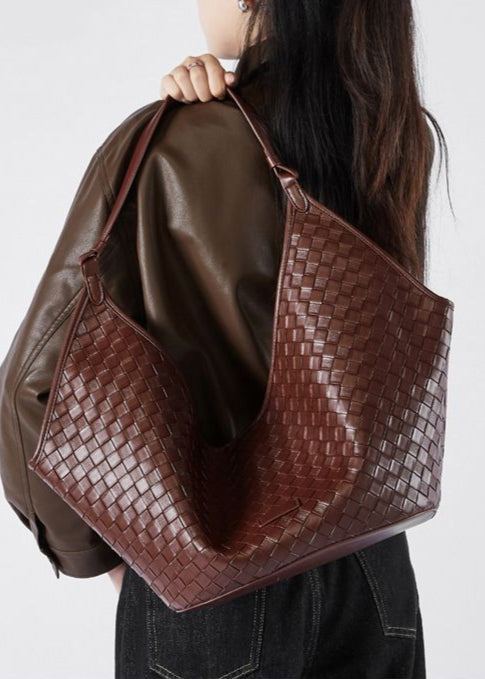 Woven Leather Shoulder Hobo Bag – Soft Cowhide Handbag for Women