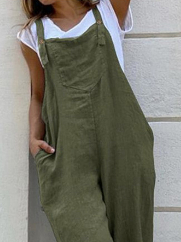 Solid Color Long Sling Jumpsuits