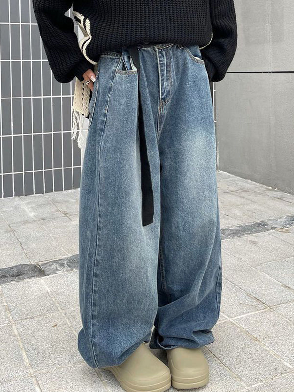 Retro Washed Dangle Mopping Boyfriend Jeans