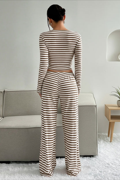 Casual Two Tone Stripe Two Piece Pants Set