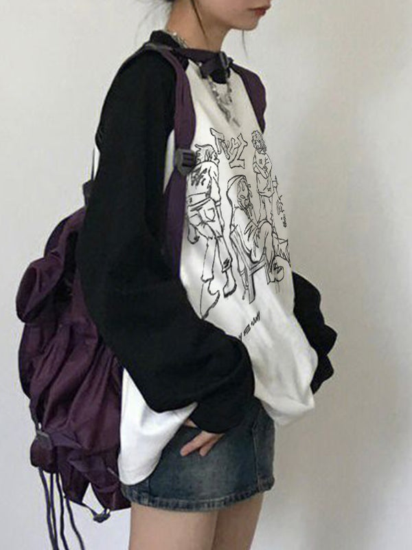 Portrait Graffiti Print Raglan Oversized Long Sleeve Tee