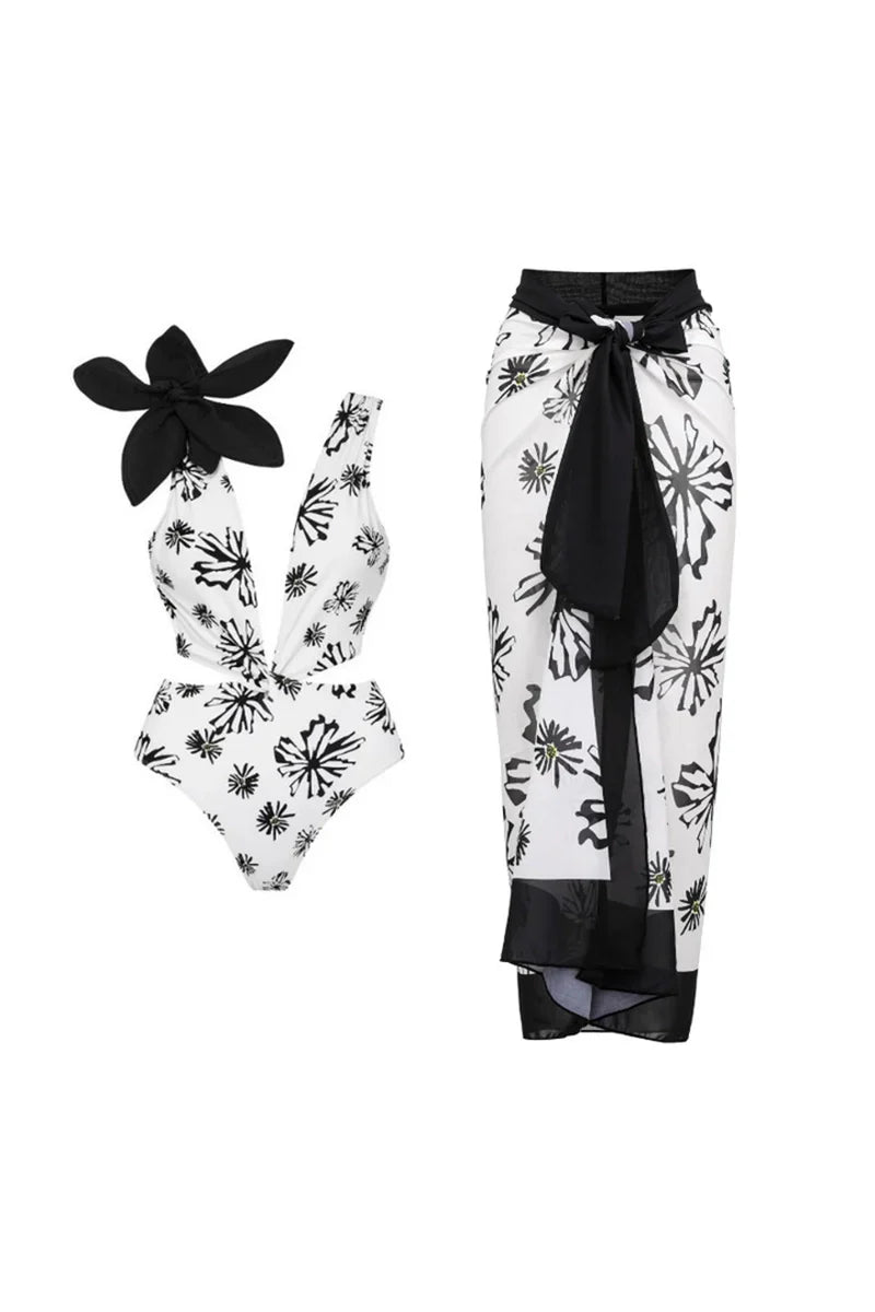 Traje de baño de una pieza blanco con estampado floral