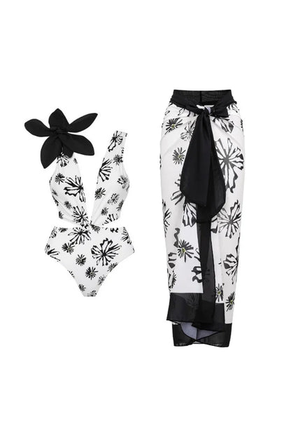 Traje de baño de una pieza blanco con estampado floral