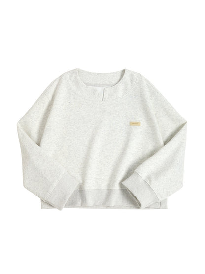 Solid Color V Neck Label Decor Oversized Hoodie