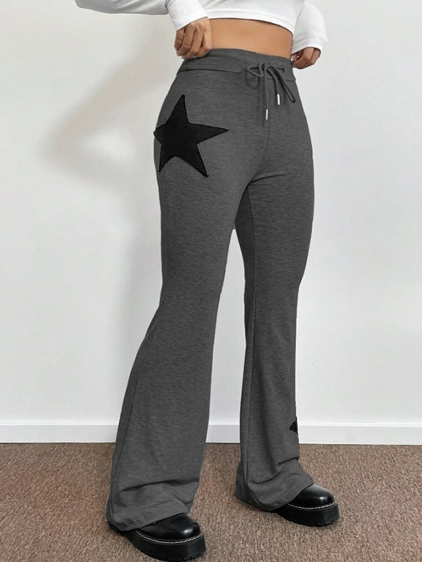 Star Print Highly Elastic High Rise Drawstring Flare Leg Pants