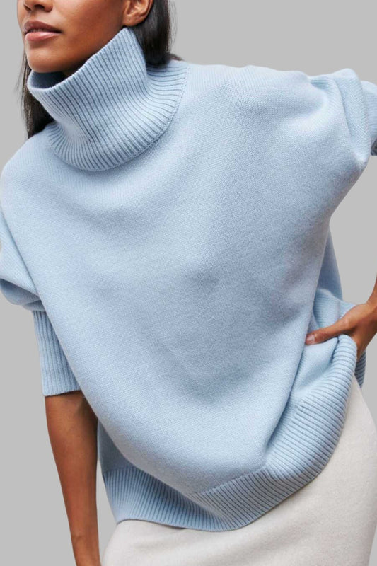 Versatile Solid Turtleneck Euro Sweater