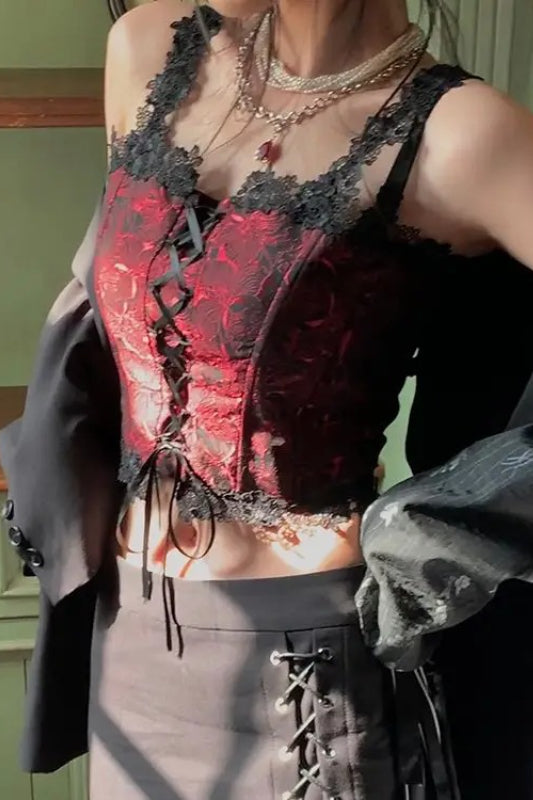 Inner Wear Lace-up Lace Hem Slim Corset
