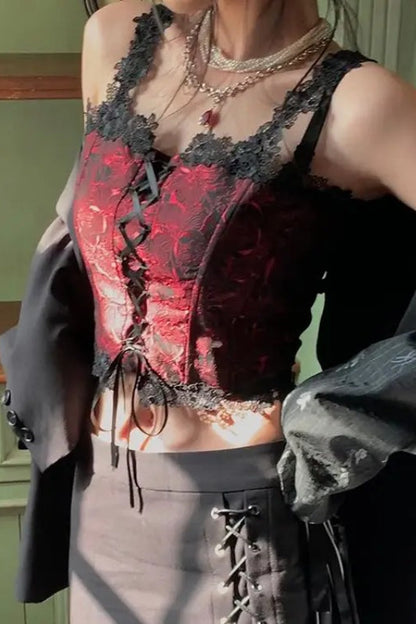 Inner Wear Lace-up Lace Hem Slim Corset