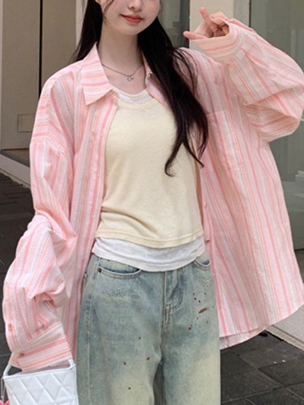 Fresh Stripe Thin Long Sleeve Blouse