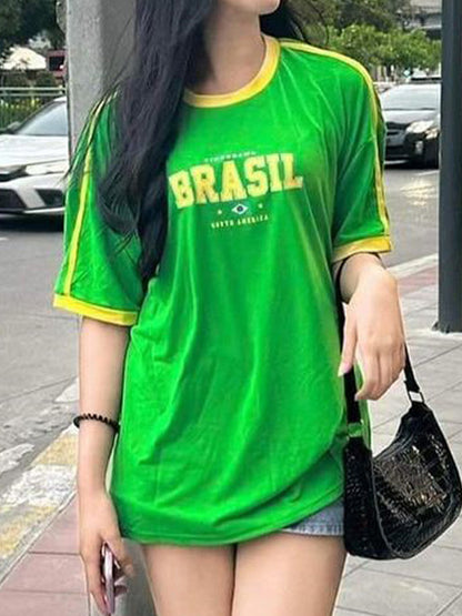 Contrast Letter Print Oversized Short Sleeve Tee