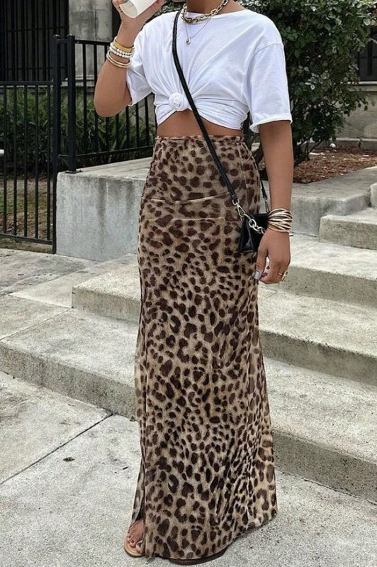 Elegant Leopard Print Slim A-Line Skirt