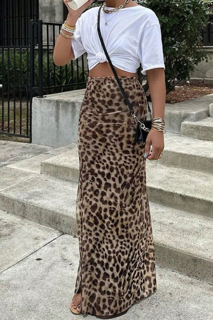 Elegant Leopard Print Slim A-Line Skirt