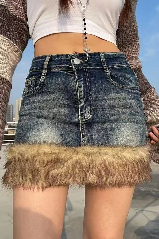 Washed Patchwork High Waist A-Line Skirt