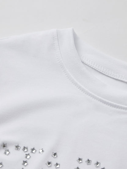 Letter Rhinestone Print Short Sleeve Tee