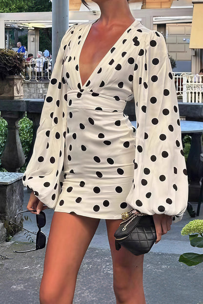 Polka Dot Flare Sleeve Bodycon Mini Dress