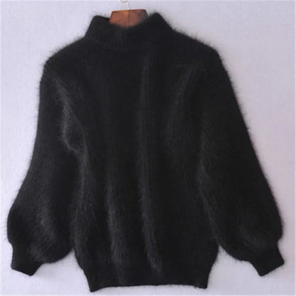 Jersey holgado de cachemira lisa de cuello alto para mujer | Ideal para otoño/invierno