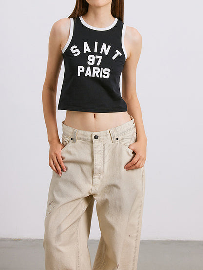 Contrast Letter Printed Short Tank Top