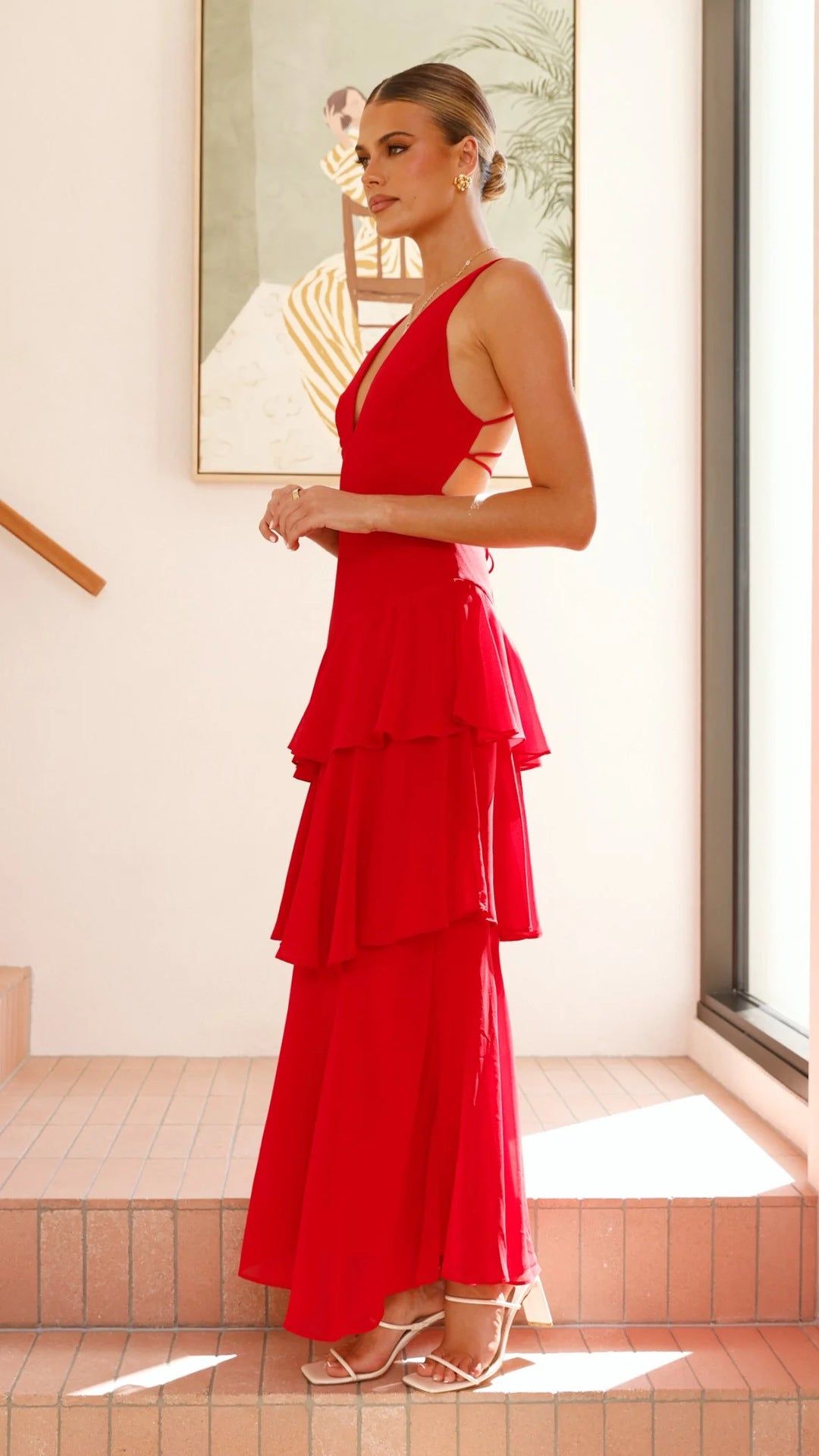 Sleeveless Ruffled Layered Backless Maxi Dress