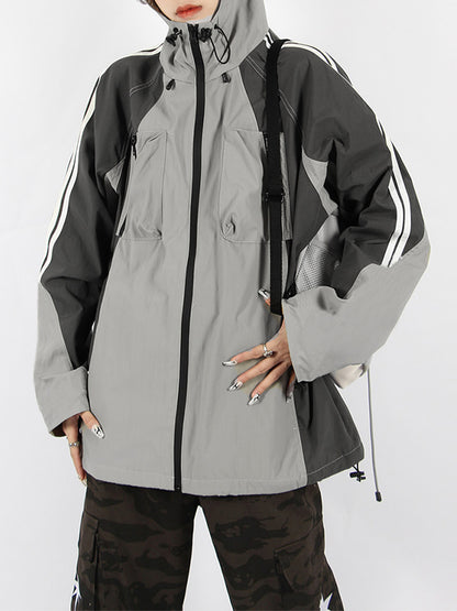 Outdoor Color Block Splice Hooded Jacket