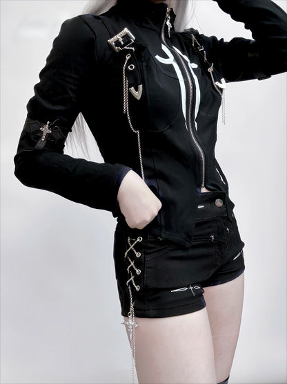 Contrast Futuristic Stand Collar T-shirt