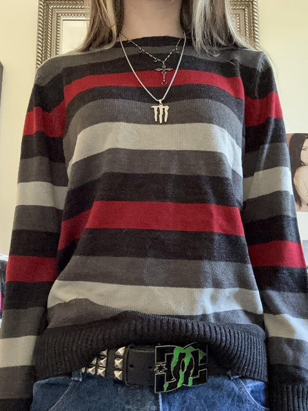 Retro Stripe Oversized Long Sleeve Sweaters