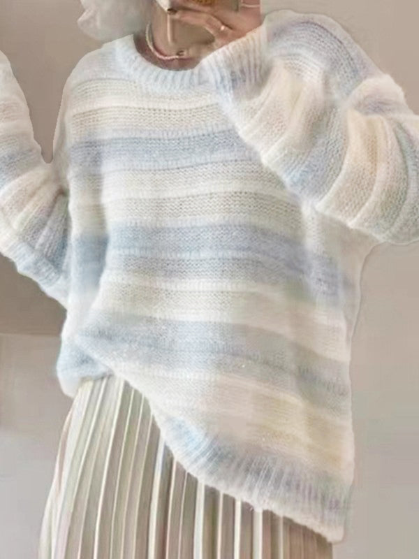 Tie Back Striped Pullover Knit Sweater