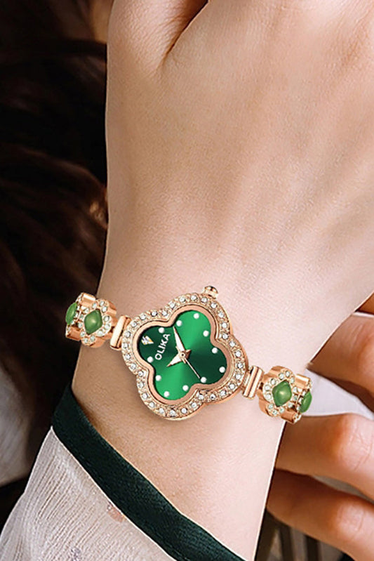 Fashion Four Leaf Clover Chalcedony Jewelry Quartz Watch