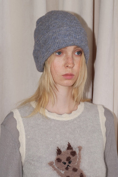 Solid Color Double Layer Soft Wool Knitted Hat