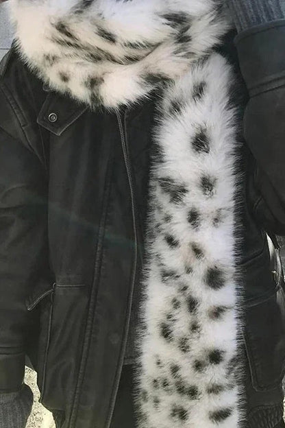 Y2K Leopard Print Faux Fur Scarf