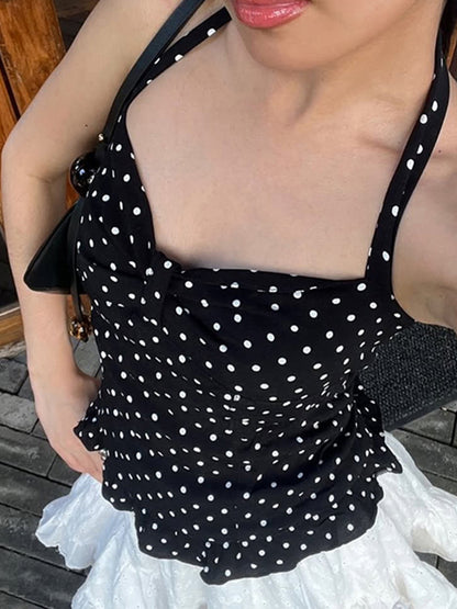 Busty V-Neck Reveals Collarbone Halter Vest